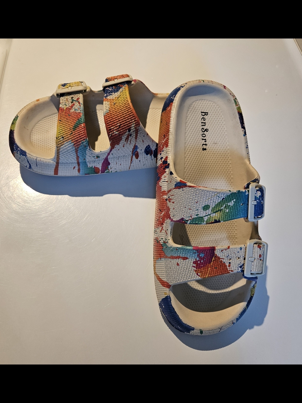Paint-Splash Double Buckle Slide Sandals - Multicolor